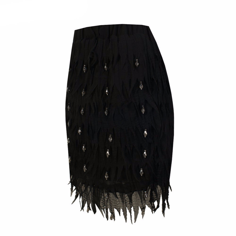 Chiffon Feather Shape High-end Diamond Bead Women's Party Wedding Straight Mini Skirt - Sins & Temptations