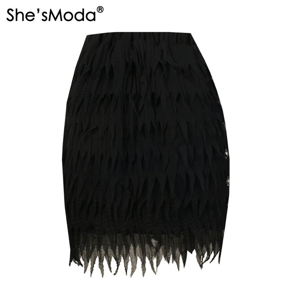 Chiffon Feather Shape High-end Diamond Bead Women's Party Wedding Straight Mini Skirt - Sins & Temptations