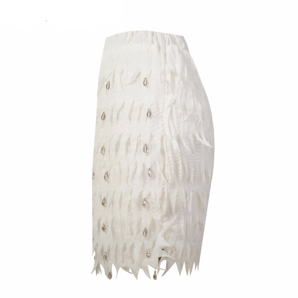 Chiffon Feather Shape High-end Diamond Bead Women's Party Wedding Straight Mini Skirt - Sins & Temptations