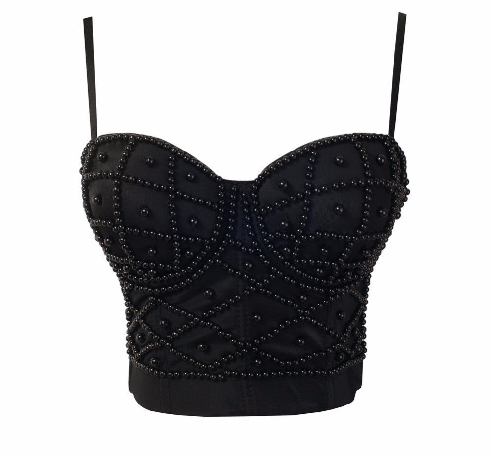 New White Pearls Bralete Party Wedding Bustier Bra Cropped Top Vest - Sins & Temptations