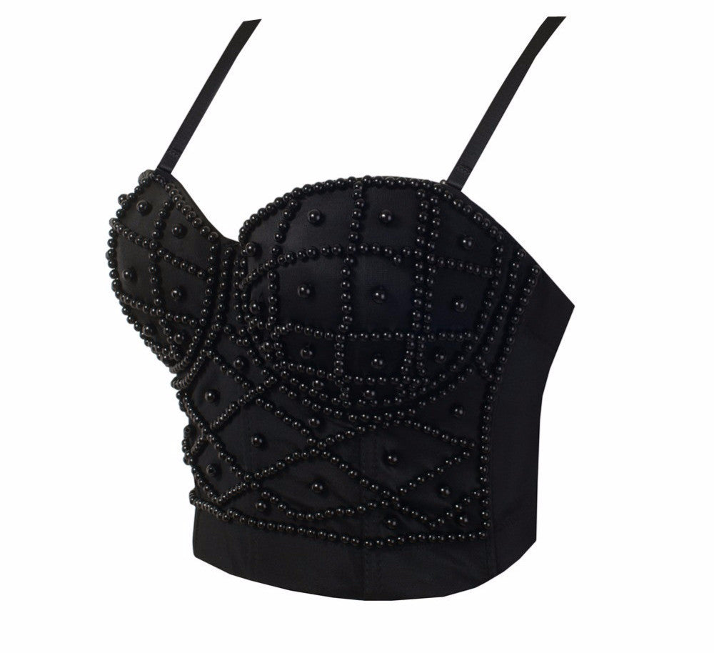New White Pearls Bralete Party Wedding Bustier Bra Cropped Top Vest - Sins & Temptations
