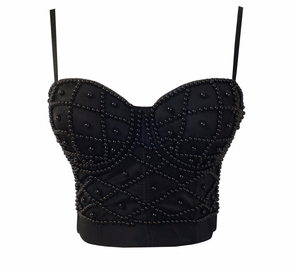 New White Pearls Bralete Party Wedding Bustier Bra Cropped Top Vest - Sins & Temptations