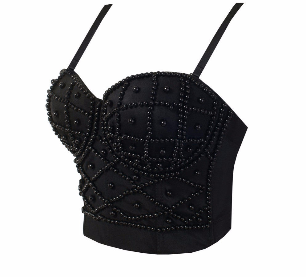 New White Pearls Bralete Party Wedding Bustier Bra Cropped Top Vest - Sins & Temptations