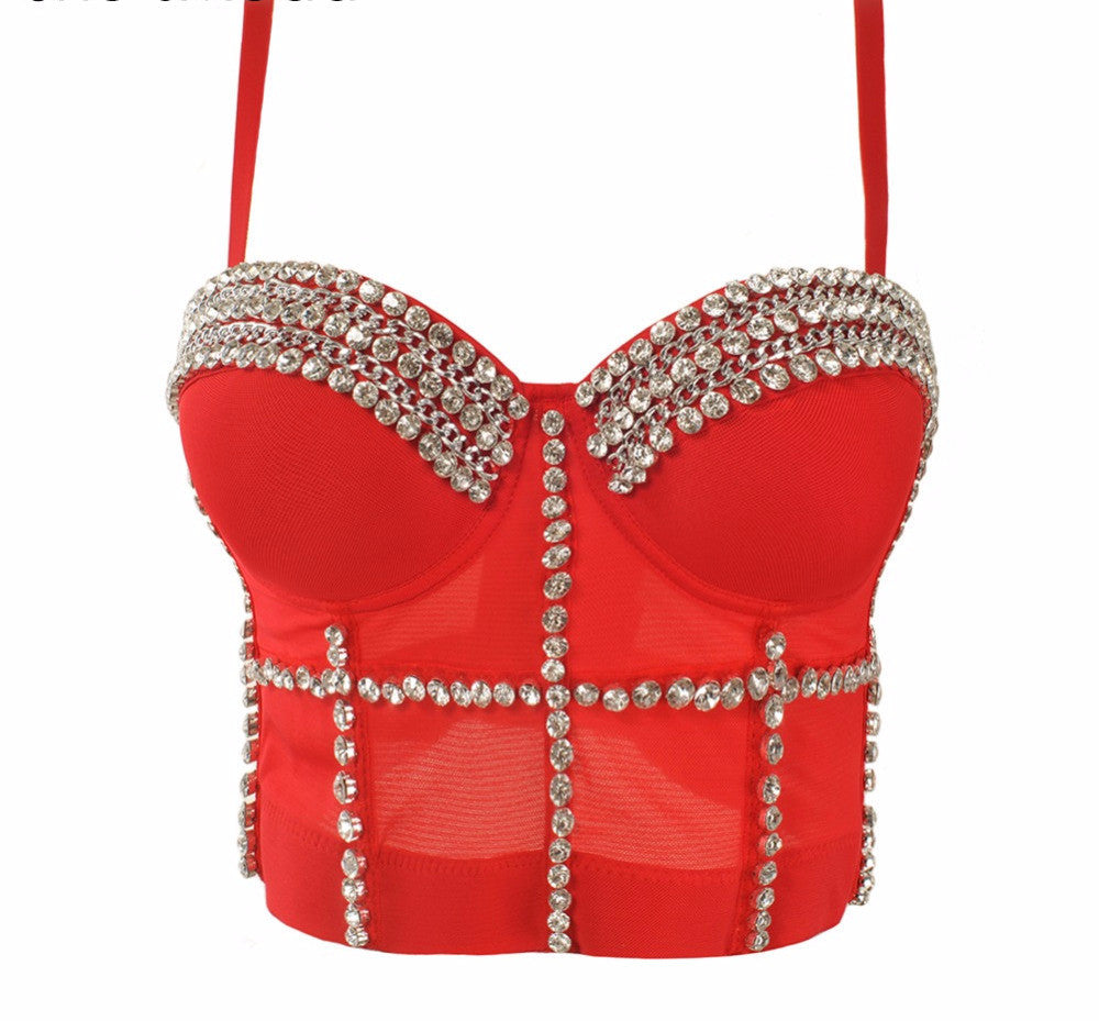 Luxury Jewel Diamond Chain Bralete Bustier Bra Cropped Top Vest - Sins & Temptations