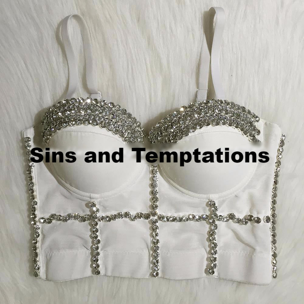 Luxury Jewel Diamond Chain Bralete Bustier Bra Cropped Top Vest - Sins & Temptations