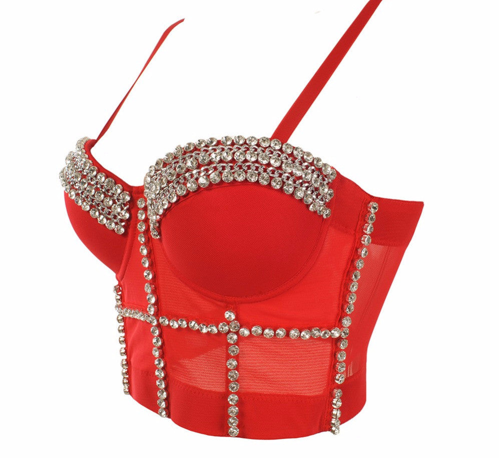 Luxury Jewel Diamond Chain Bralete Bustier Bra Cropped Top Vest - Sins & Temptations