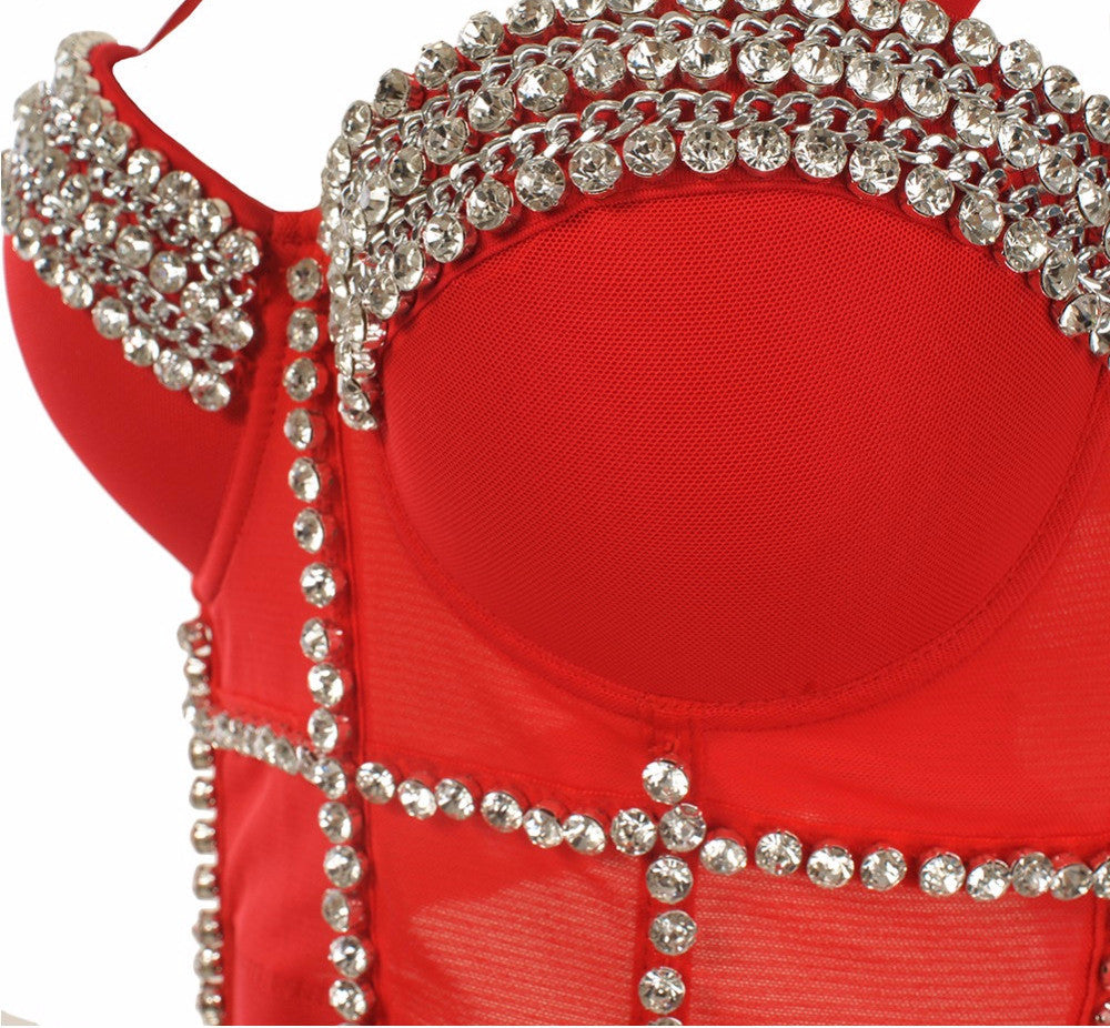 Luxury Jewel Diamond Chain Bralete Bustier Bra Cropped Top Vest - Sins & Temptations