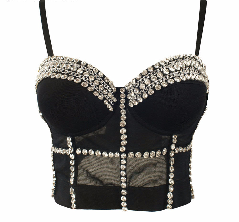Luxury Jewel Diamond Chain Bralete Bustier Bra Cropped Top Vest - Sins & Temptations