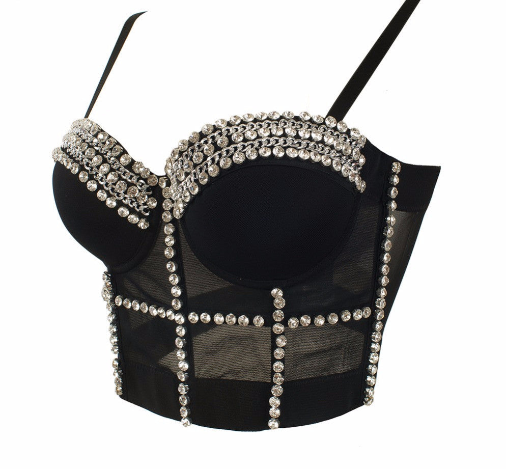 Luxury Jewel Diamond Chain Bralete Bustier Bra Cropped Top Vest - Sins & Temptations