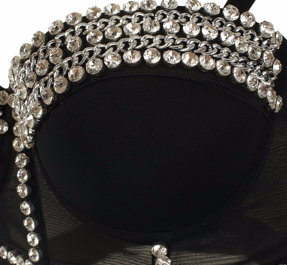 Luxury Jewel Diamond Chain Bralete Bustier Bra Cropped Top Vest - Sins & Temptations
