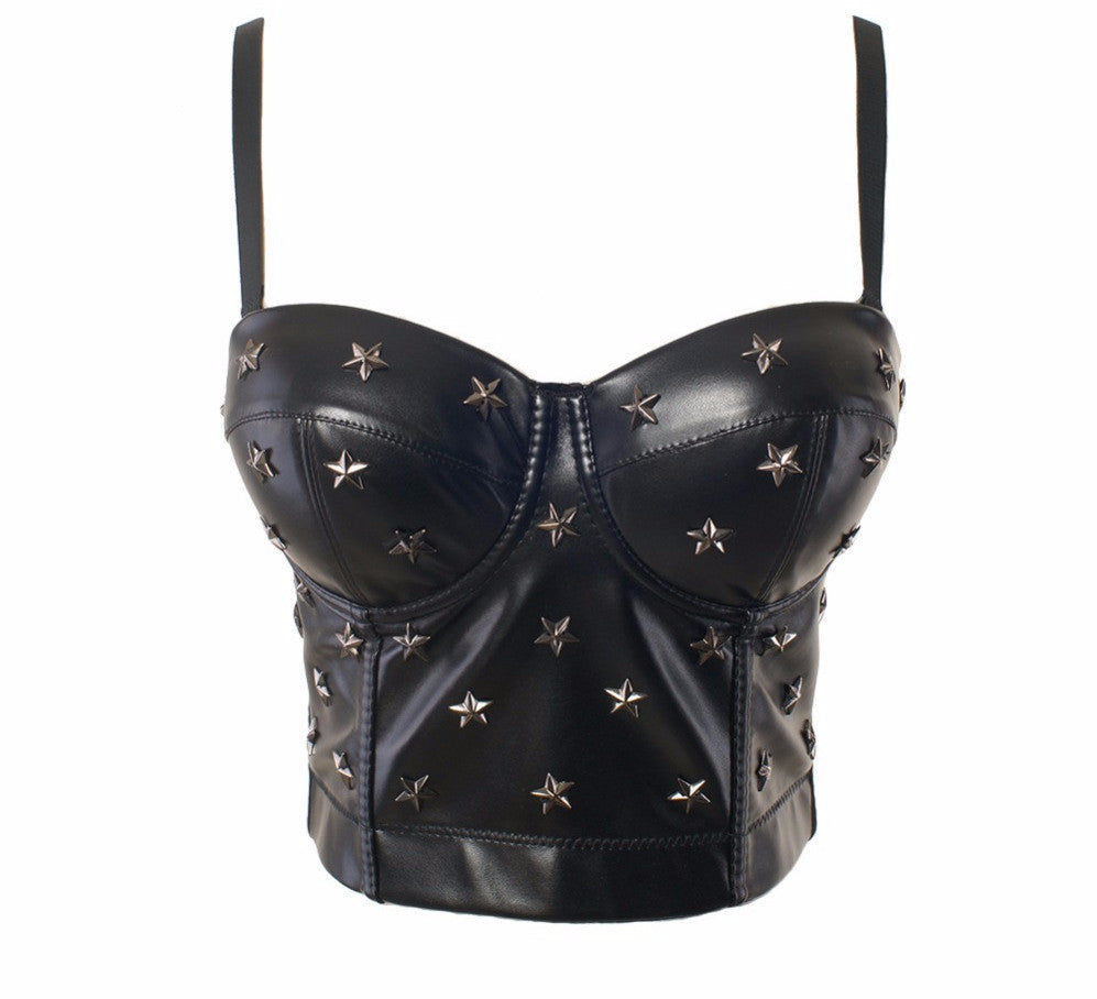 PU leather Rivet Bralete Bustier Bra Night Club Party Cropped Top Vest - Sins & Temptations