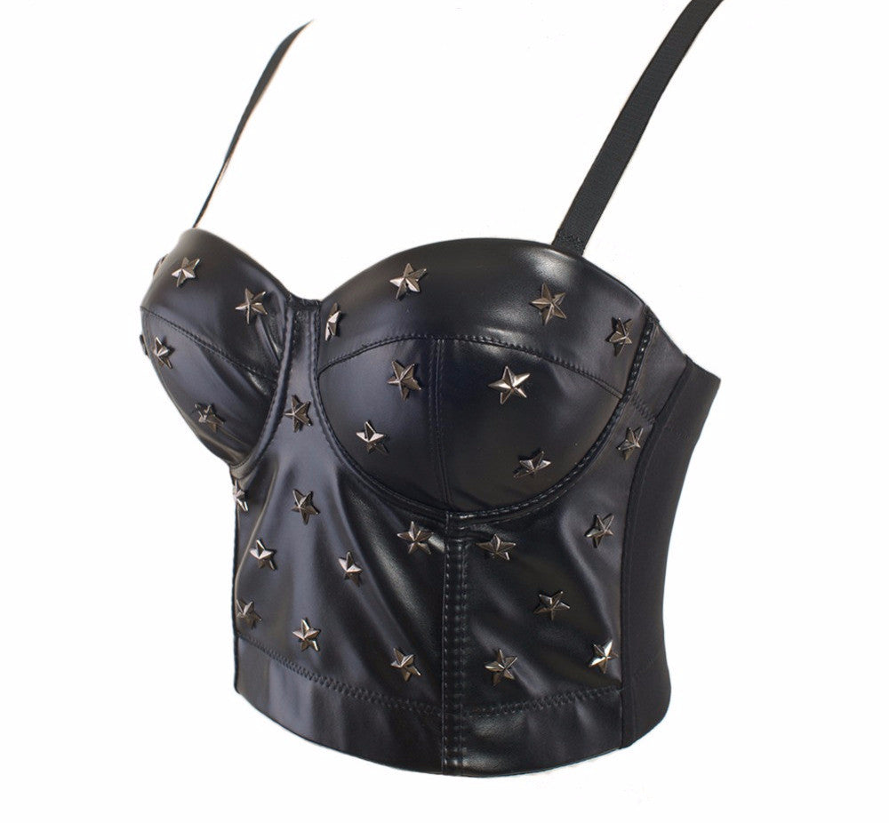 PU leather Rivet Bralete Bustier Bra Night Club Party Cropped Top Vest - Sins & Temptations
