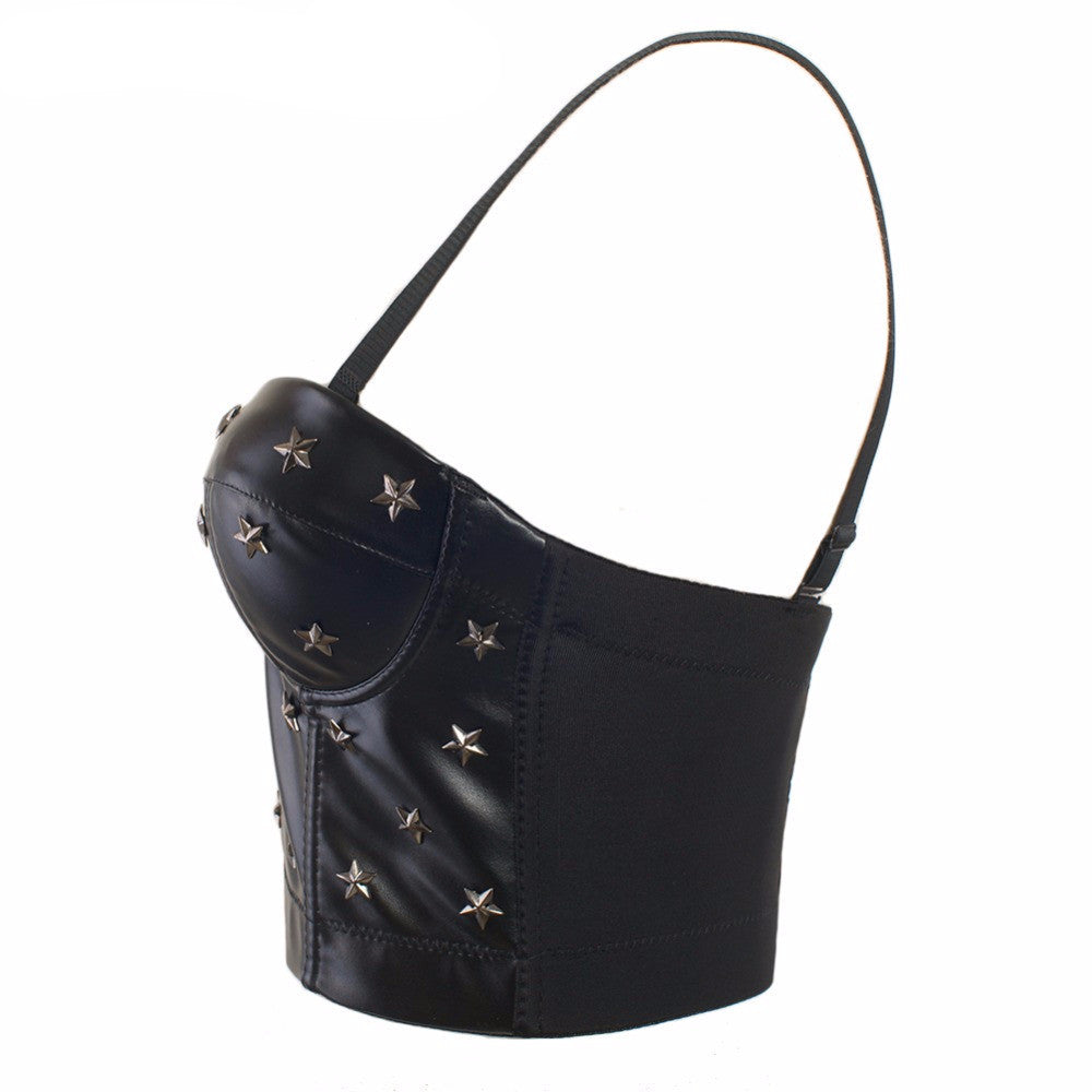 PU leather Rivet Bralete Bustier Bra Night Club Party Cropped Top Vest - Sins & Temptations