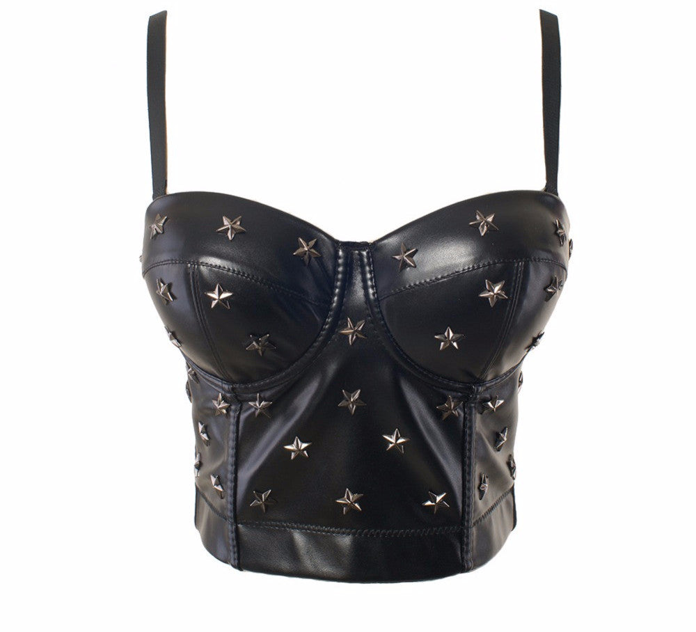 PU leather Rivet Bralete Bustier Bra Night Club Party Cropped Top Vest - Sins & Temptations