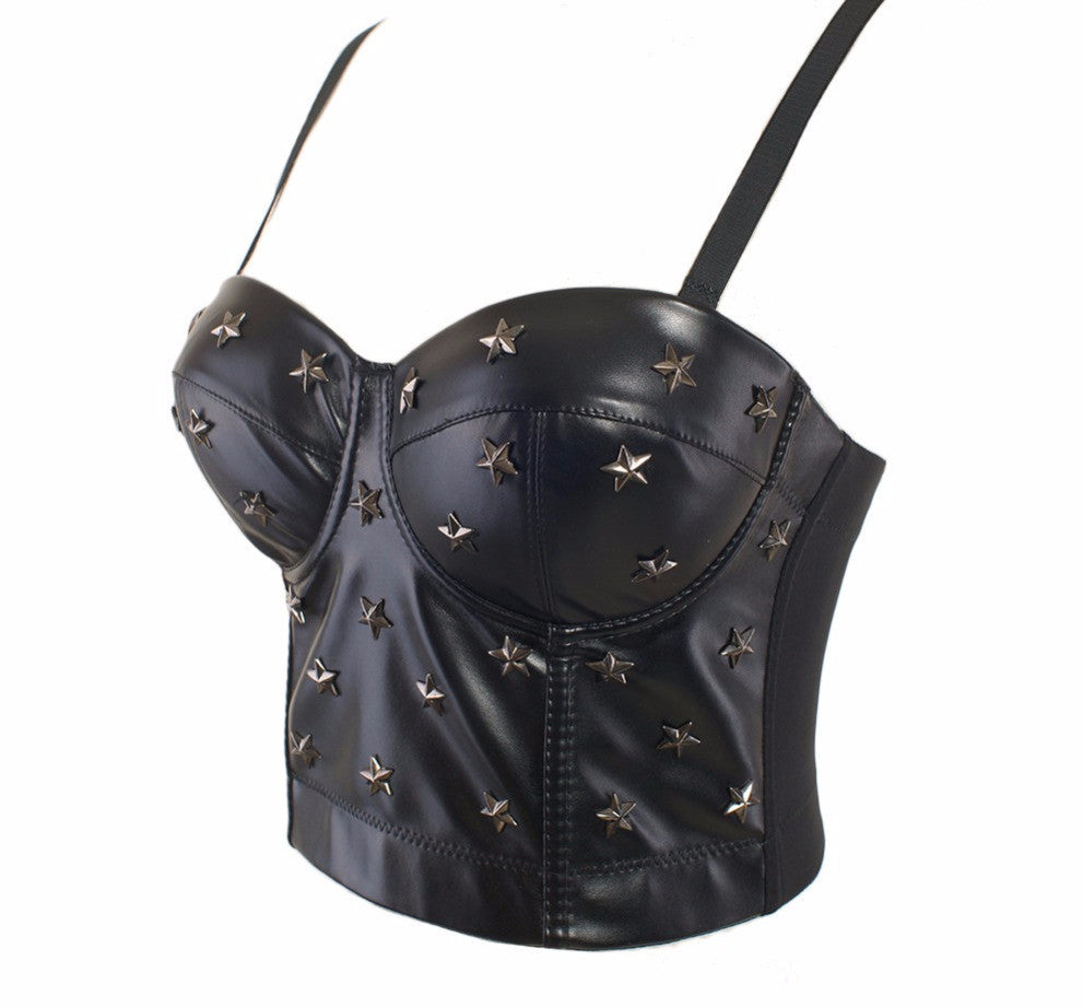PU leather Rivet Bralete Bustier Bra Night Club Party Cropped Top Vest - Sins & Temptations