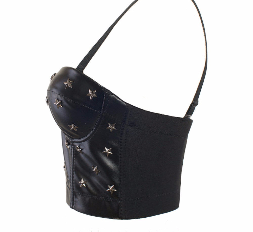 PU leather Rivet Bralete Bustier Bra Night Club Party Cropped Top Vest - Sins & Temptations