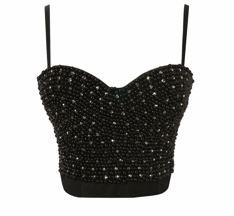 New Pearls Diamond Bead Bralette Women's Bustier Bra Cropped Top Vest - Sins & Temptations