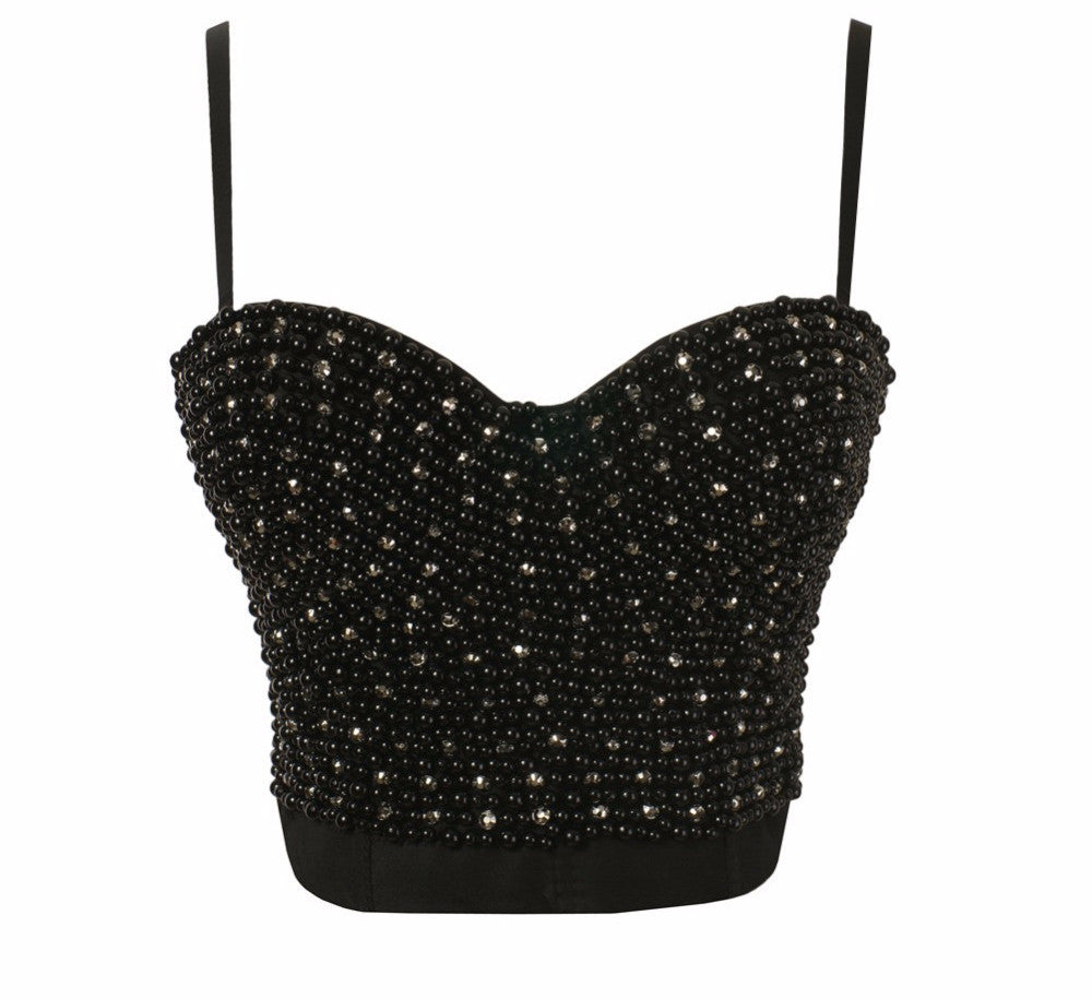 New Pearls Diamond Bead Bralette Women's Bustier Bra Cropped Top Vest - Sins & Temptations