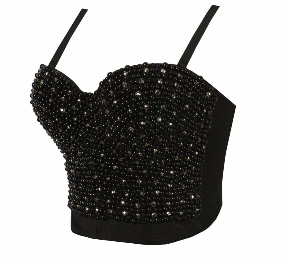 New Pearls Diamond Bead Bralette Women's Bustier Bra Cropped Top Vest - Sins & Temptations