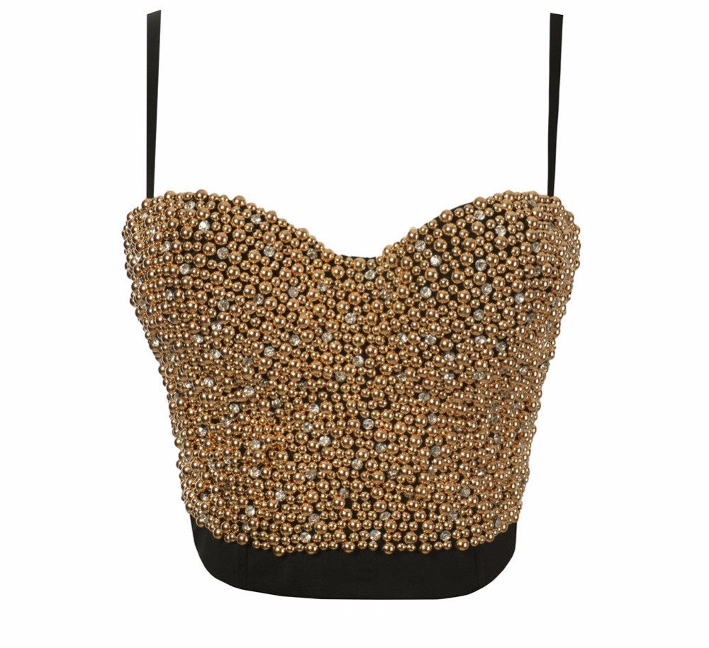 New Pearls Diamond Bead Bralette Women's Bustier Bra Cropped Top Vest - Sins & Temptations