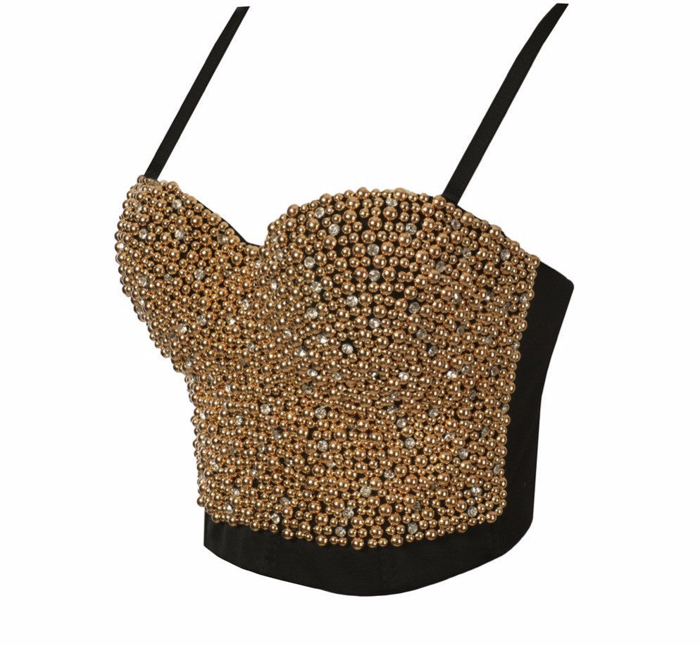 New Pearls Diamond Bead Bralette Women's Bustier Bra Cropped Top Vest - Sins & Temptations