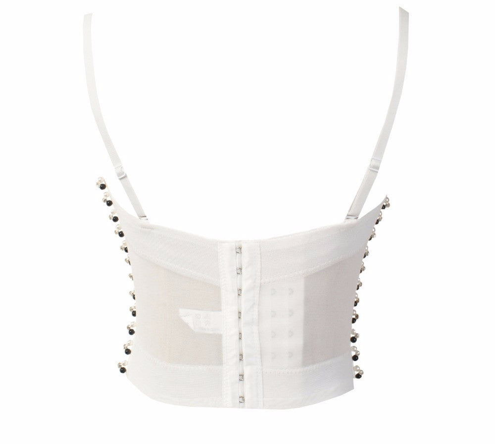 Gorgeous Jewel Pearls Diamond Mesh Breath Push Up Bralete Bustier Bra Cropped Top - Sins & Temptations