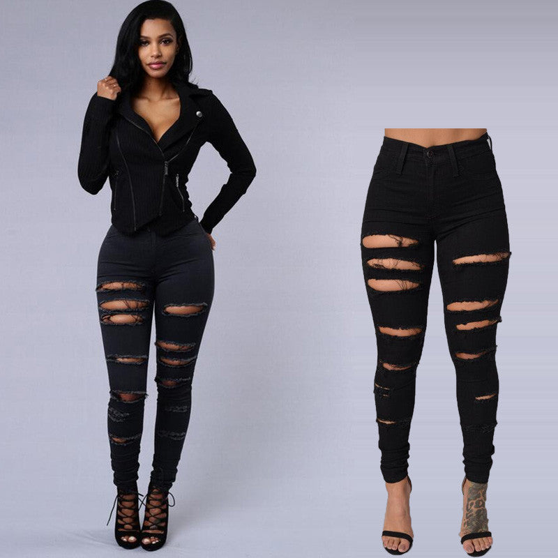 Women Fashion Ripped Jeans High Waist Skinny Jeans - Sins & Temptations