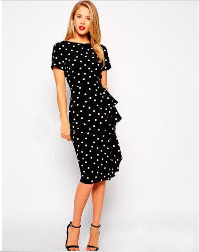 Office Work Wear Dress Women Bussiness Party Short Sleeve Dot Print Pencil Dress - Sins & Temptations