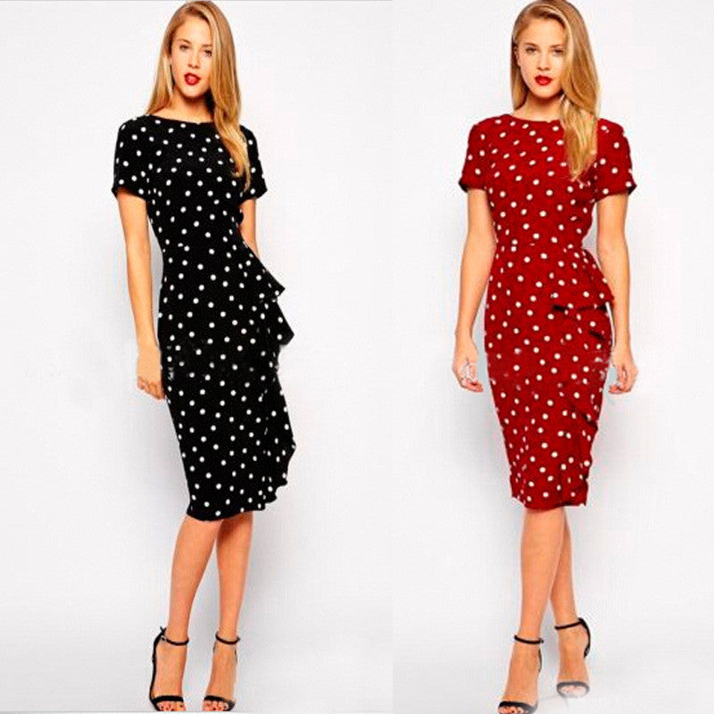 Office Work Wear Dress Women Bussiness Party Short Sleeve Dot Print Pencil Dress - Sins & Temptations