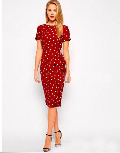 Office Work Wear Dress Women Bussiness Party Short Sleeve Dot Print Pencil Dress - Sins & Temptations