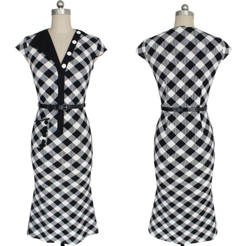 V Neck Pencil Mermaid Dress with Pocket Tunic Work Party Bodycon Sheath Midi Dress - Sins & Temptations