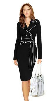 Elegant Lapel Notched Belted Dress Work wear Business Sheath Fitted Dress - Sins & Temptations
