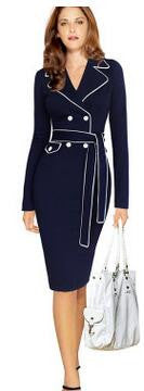 Elegant Lapel Notched Belted Dress Work wear Business Sheath Fitted Dress - Sins & Temptations