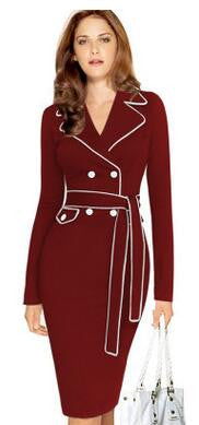 Elegant Lapel Notched Belted Dress Work wear Business Sheath Fitted Dress - Sins & Temptations