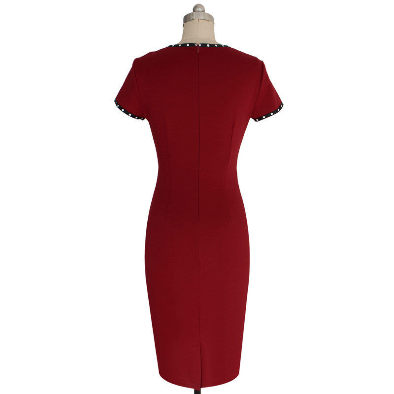 Women Short Sleeve Square Neck Pencil Dress Work Wear Business Party Bodycon Dress - Sins & Temptations