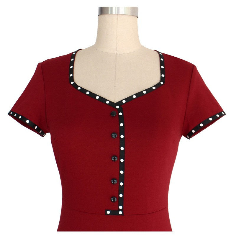 Women Short Sleeve Square Neck Pencil Dress Work Wear Business Party Bodycon Dress - Sins & Temptations