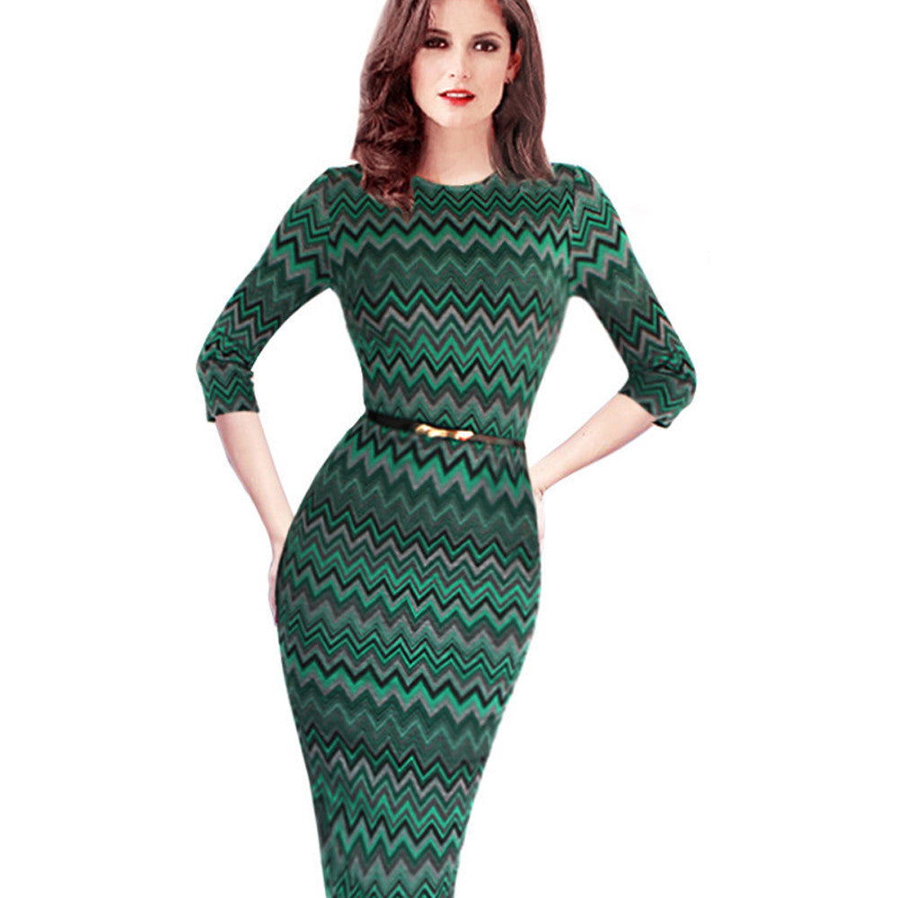 Women Causal Dress Work Wear Dress with Belt Party Half Sleeve Digital Printed Pencil Dress - Sins & Temptations