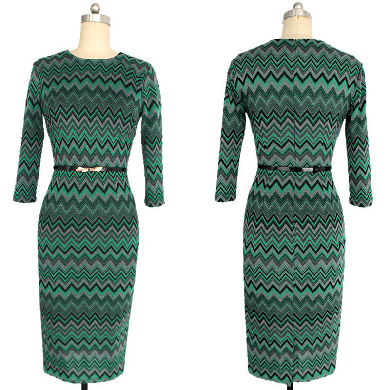 Women Causal Dress Work Wear Dress with Belt Party Half Sleeve Digital Printed Pencil Dress - Sins & Temptations