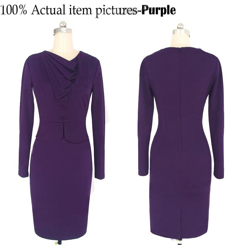 Faux Twinset Dress Work Office Dress Long Sleeve Business Party Stretch Slim Pencil Dress - Sins & Temptations