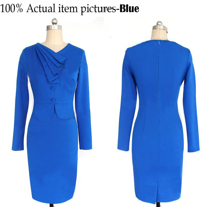 Faux Twinset Dress Work Office Dress Long Sleeve Business Party Stretch Slim Pencil Dress - Sins & Temptations