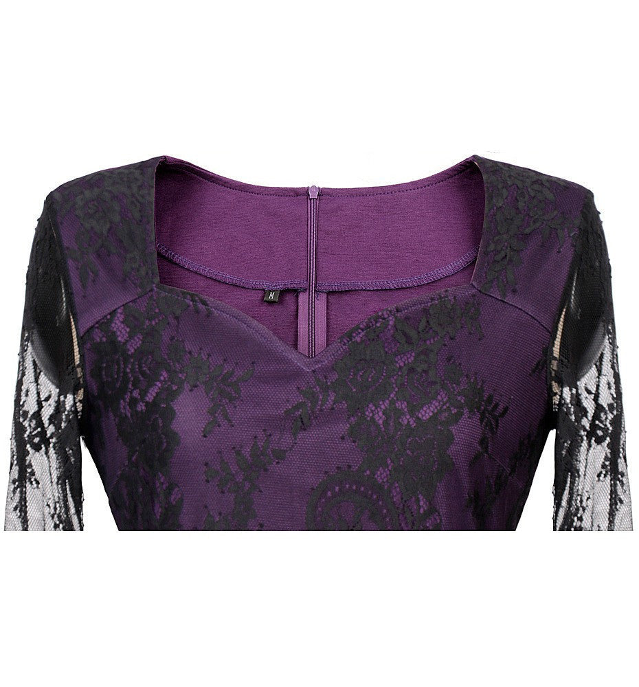 Embroidery Lace Flower Office Dress for Women V-Neck Three Quarter Sleeve Dress - Sins & Temptations