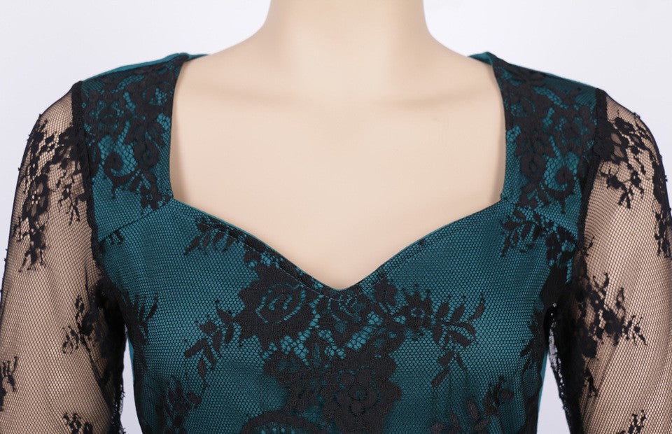 Embroidery Lace Flower Office Dress for Women V-Neck Three Quarter Sleeve Dress - Sins & Temptations