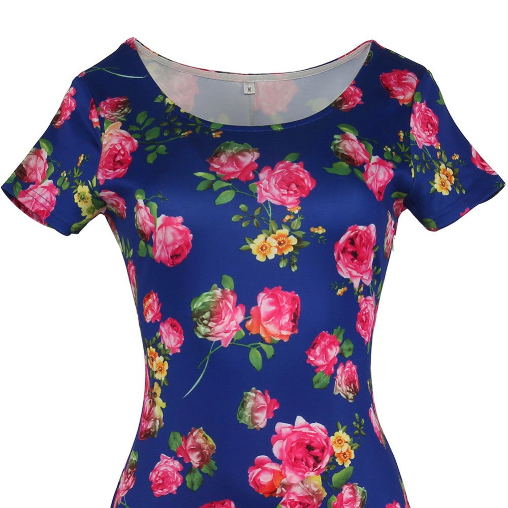 Floral Dress  Work Busines Casual Flower Print O-Neck Short Sleeve Bodyon Pencil Dress - Sins & Temptations
