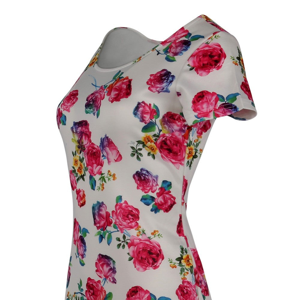 Floral Dress  Work Busines Casual Flower Print O-Neck Short Sleeve Bodyon Pencil Dress - Sins & Temptations