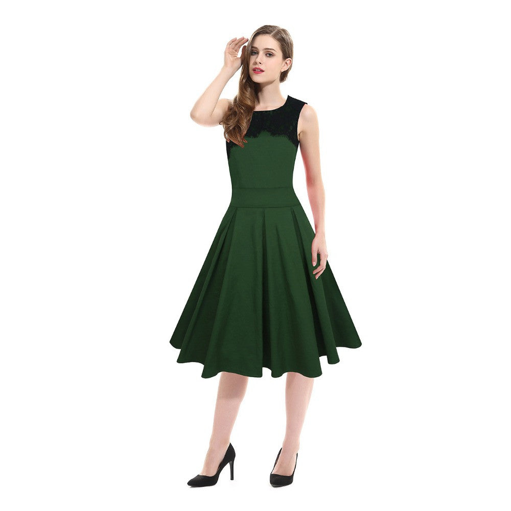 Lace Midi Dress Sleeveless Office Pleated Dress - Sins & Temptations