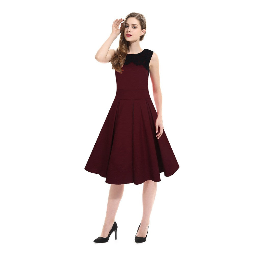 Lace Midi Dress Sleeveless Office Pleated Dress - Sins & Temptations