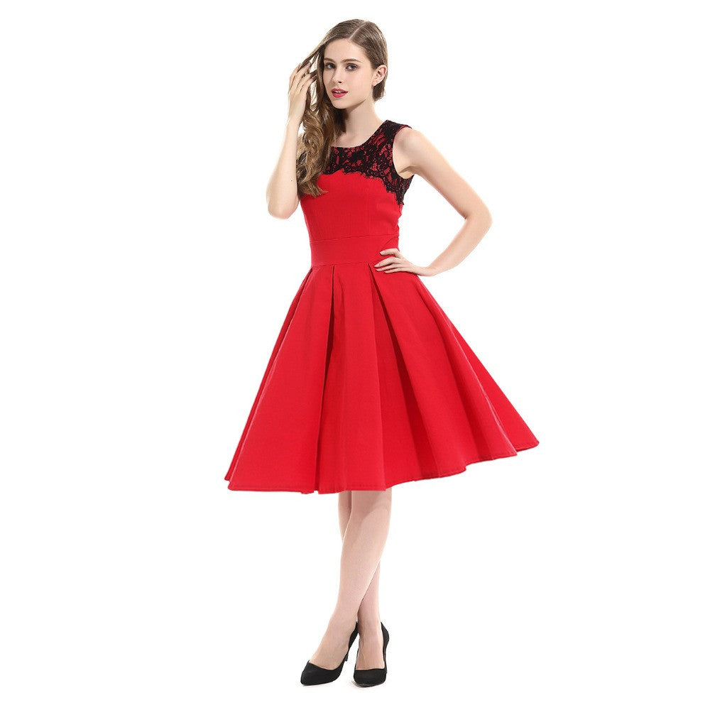 Lace Midi Dress Sleeveless Office Pleated Dress - Sins & Temptations