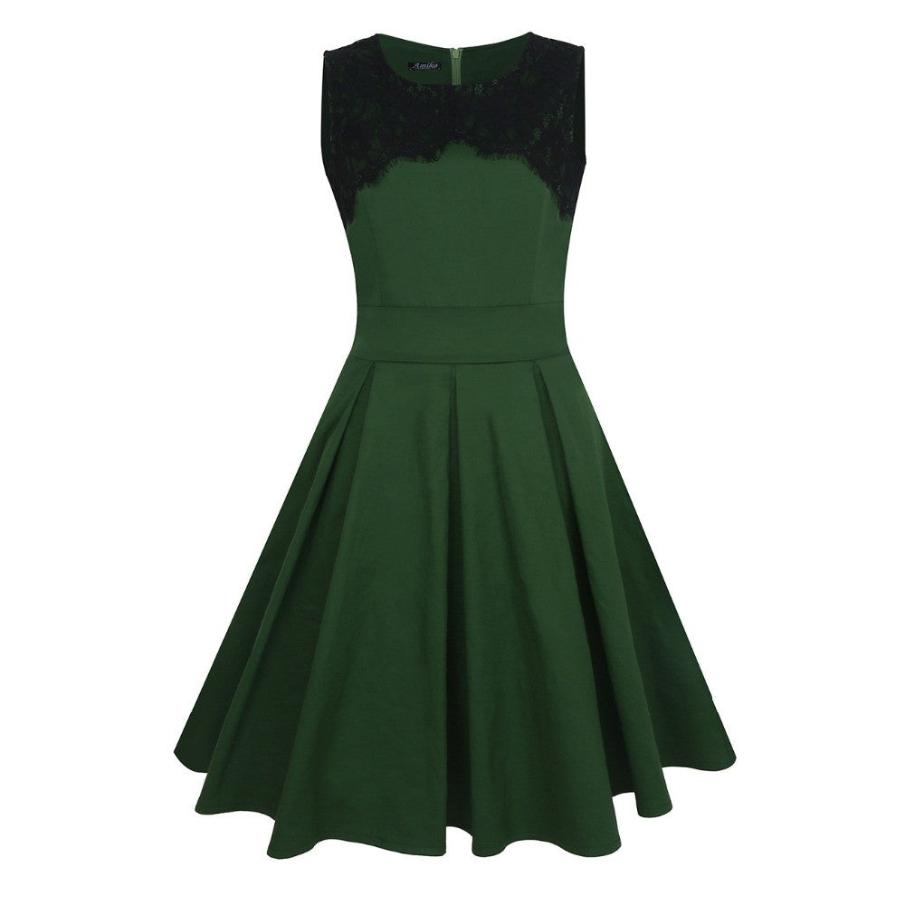 Lace Midi Dress Sleeveless Office Pleated Dress - Sins & Temptations