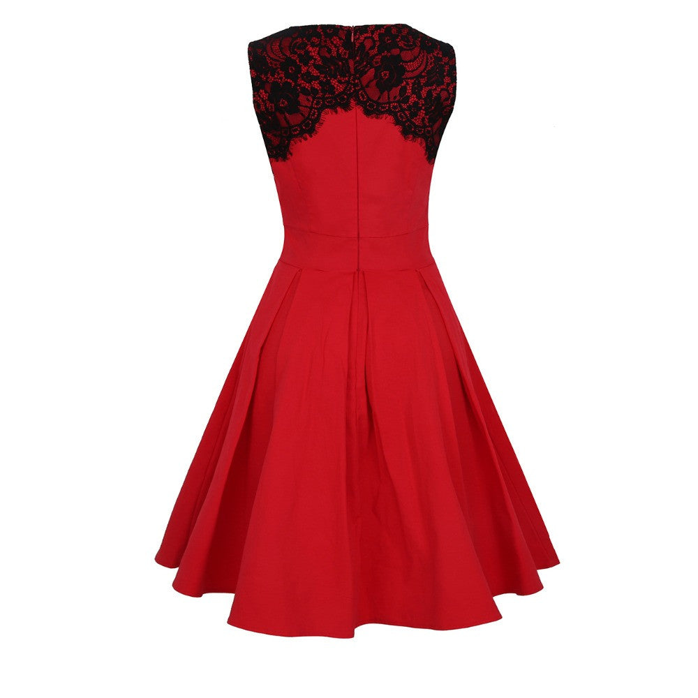Lace Midi Dress Sleeveless Office Pleated Dress - Sins & Temptations