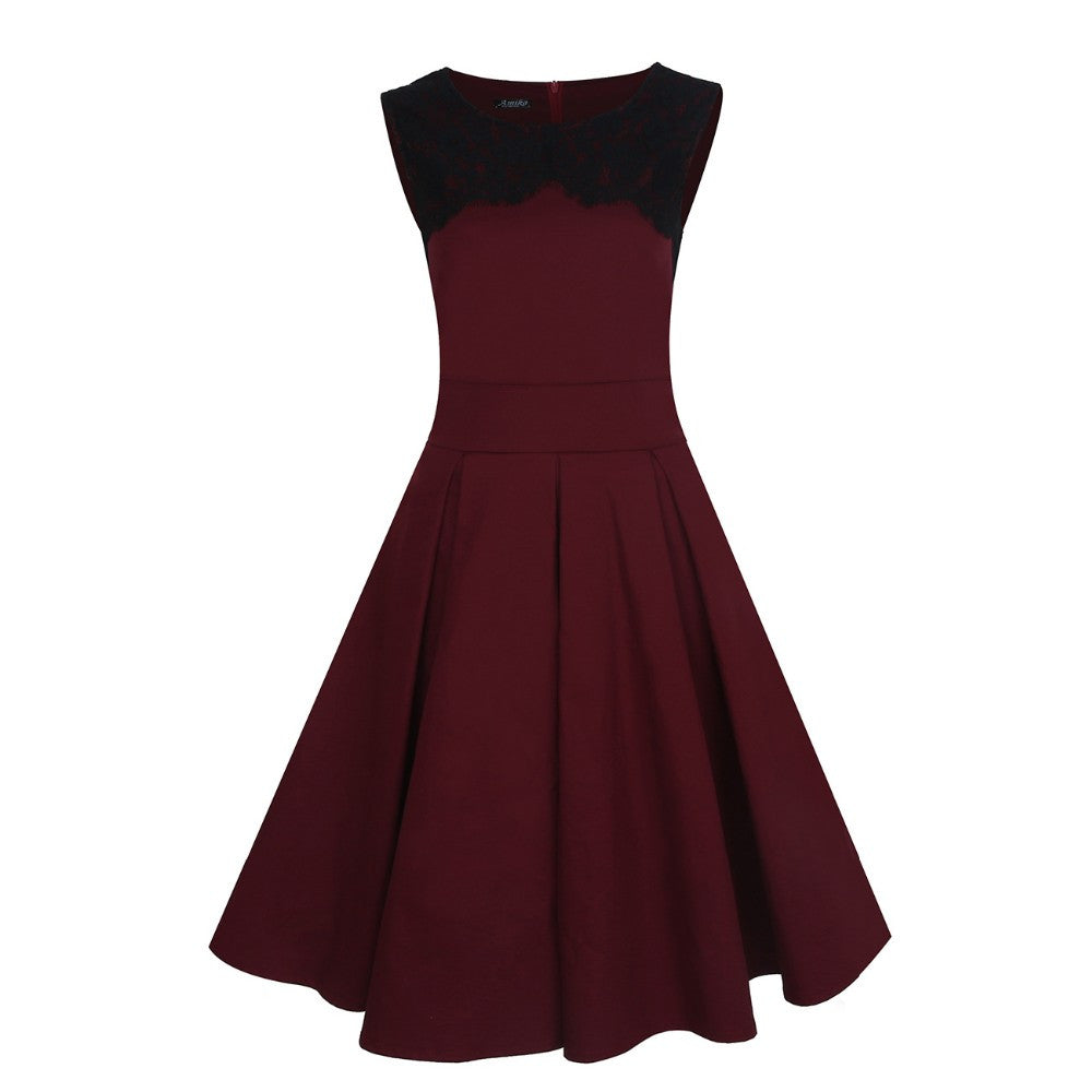 Lace Midi Dress Sleeveless Office Pleated Dress - Sins & Temptations